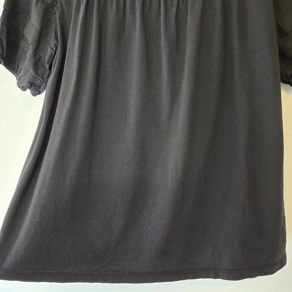 J. Crew Black Pintucked Puff Sleeve Peasant Prairie Blouse Top Size Small
